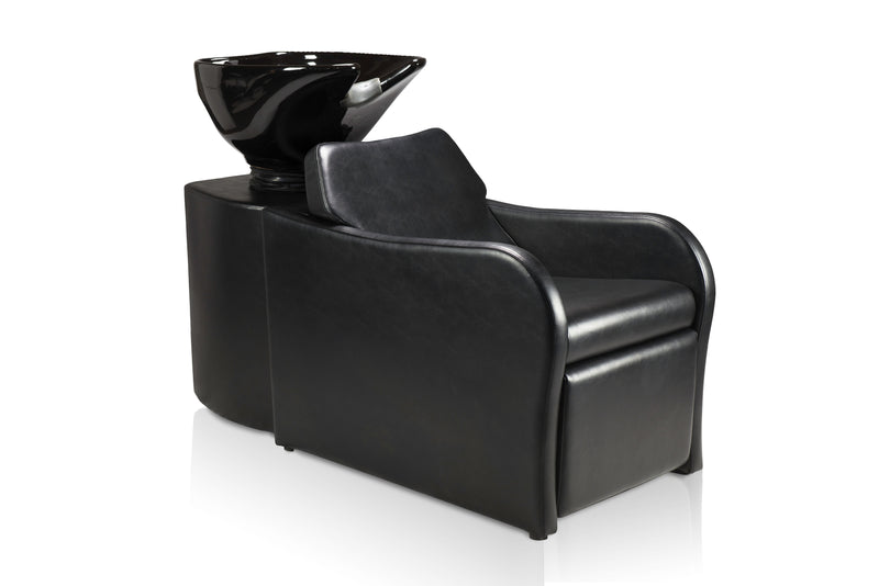 Ikonna All-In-One Shampoo Chair Unit Y201BK |  Black with Matching Bowl, Retractable Footrest