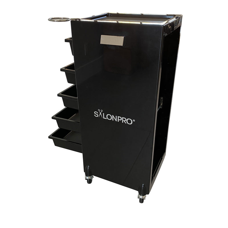 SalonPro 5 Drawer Styling Cabinet Storage & Coloring Trolley w/ Rolling Wheels in Gloss Black Styling Trolley SalonPro Equipment 