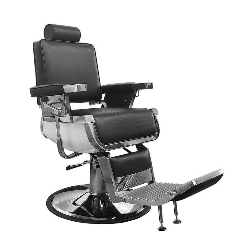 Ikonna Barber Chair H-31905BKR | Modern and Adjustable Barber Chair in Sleek Black, with Silver Finishes