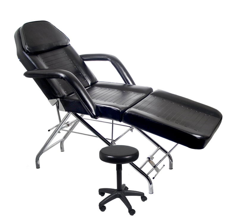 Ikonna Professional Facial Massage Beauty Chair | Sleek Black With Matching Stool and Adjustable Positions
