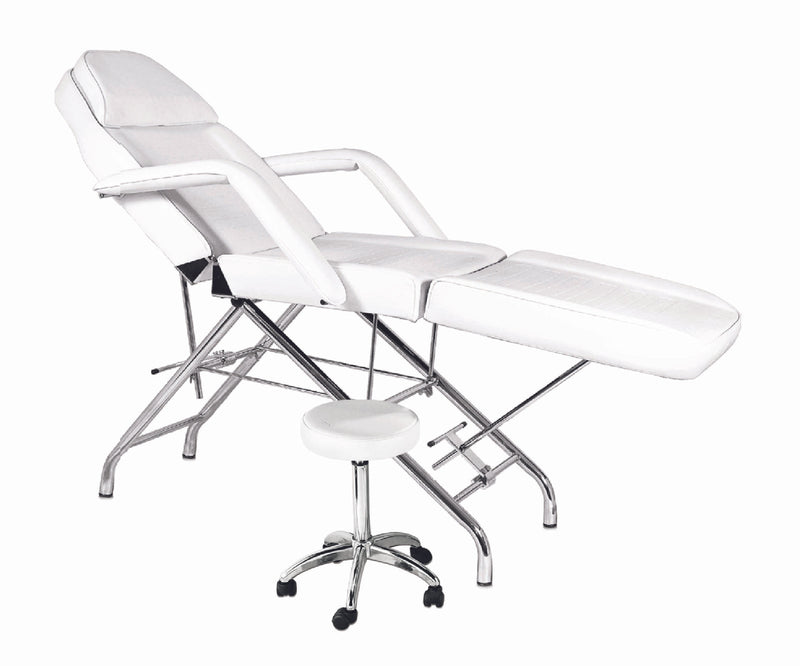 Ikonna White Facial Massage Beauty Chair With Matching Stool and Adjustable Backrest