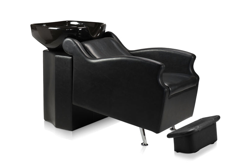 Ikonna All-In-One Shampoo Chair Unit Y204BK | Sleek Design Classic Black Chair With Matching Bowl, Separate Footrest