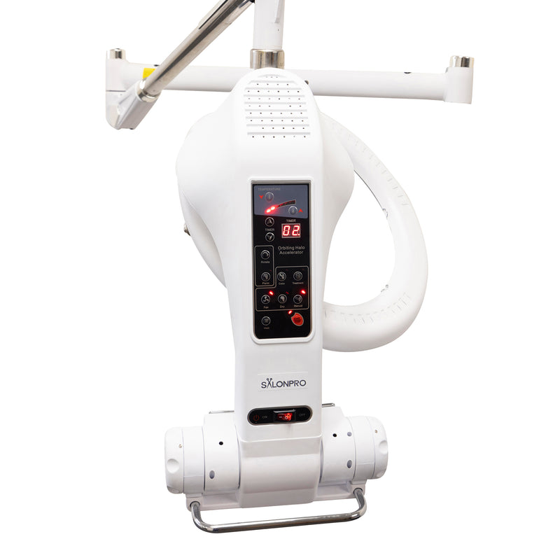 SalonPro Orbiting Halo Professional Infrared Hair Color Processor & Multi-Function Dryer Accelerator w/ Wall Mount System - White