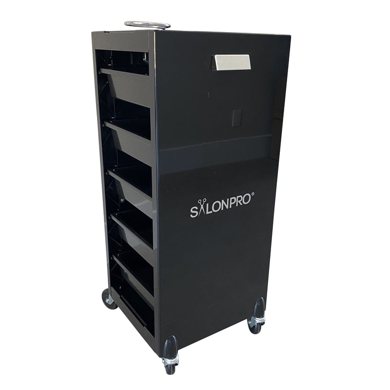 SalonPro 5 Drawer Styling Cabinet Storage & Coloring Trolley w/ Rolling Wheels in Gloss Black Styling Trolley SalonPro Equipment 